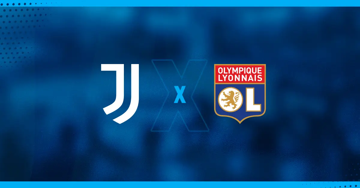 Escudos de Juventus x Lyon Feminino, que se enfrentam pela Champions Feminina