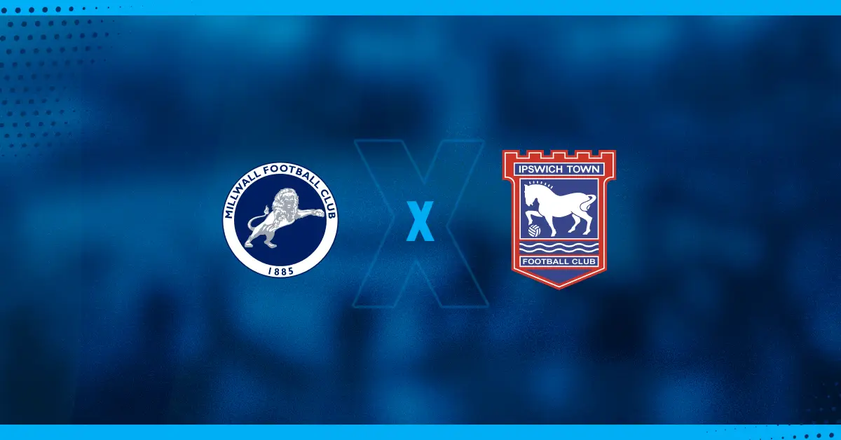 Escudos de Millwall x Ipswich Town, que se enfrentam nesta sexta pela segunda divisão inglesa