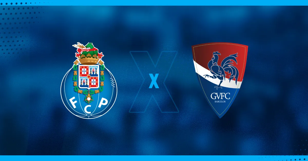 Escudos de Porto e Gil Vicente, que se enfrentam pela Liga Portugal.