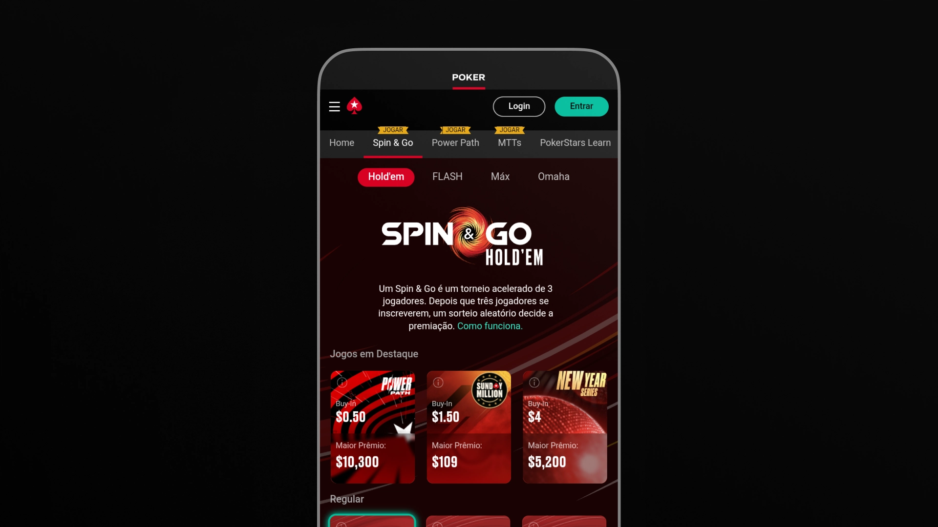 Imagem mostra celular aberto na página da Pokerstars