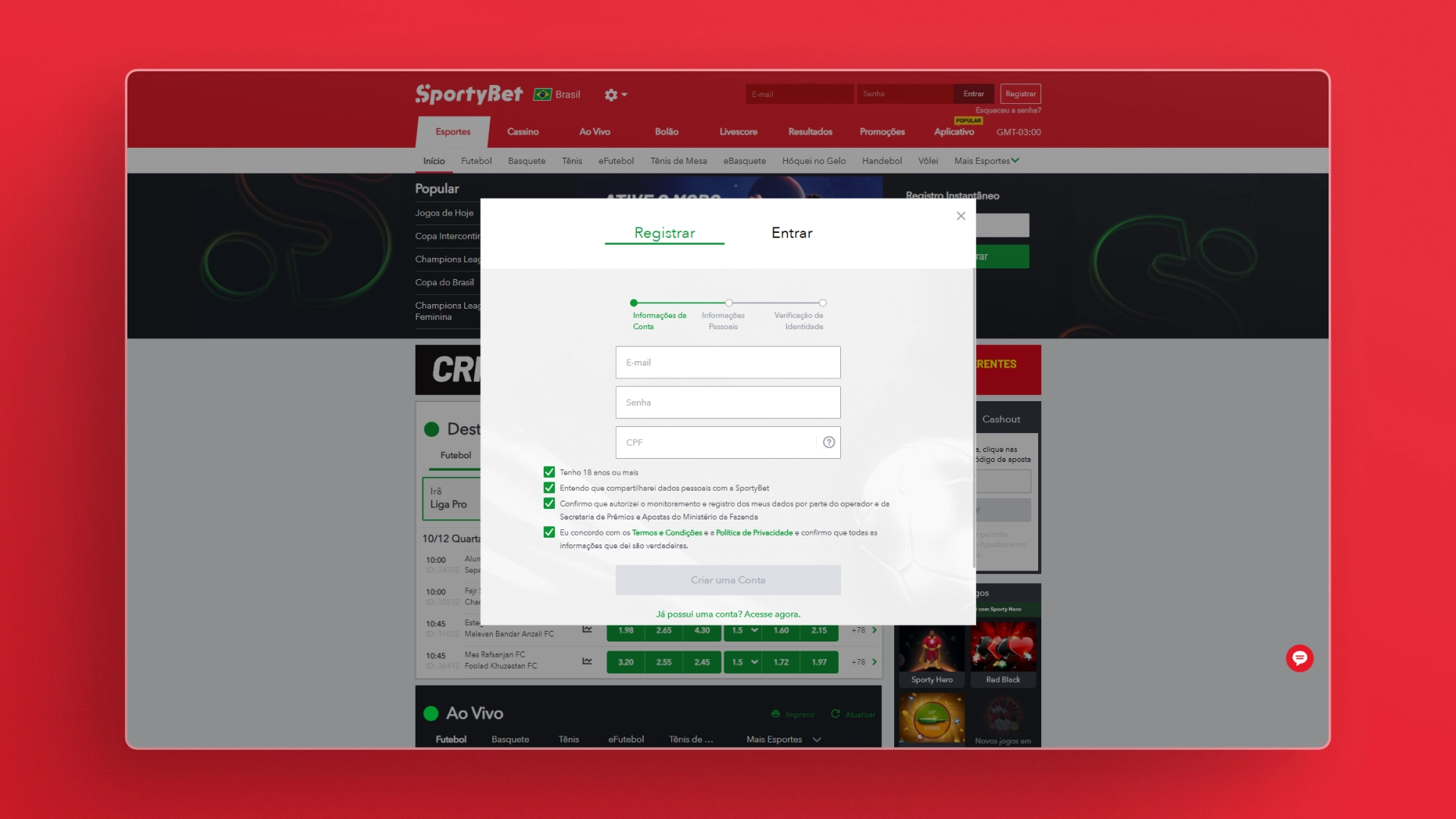 imagem cadastro SportyBet