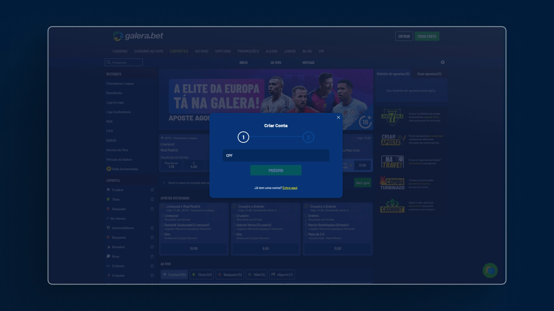 imagem cadastro galerabet