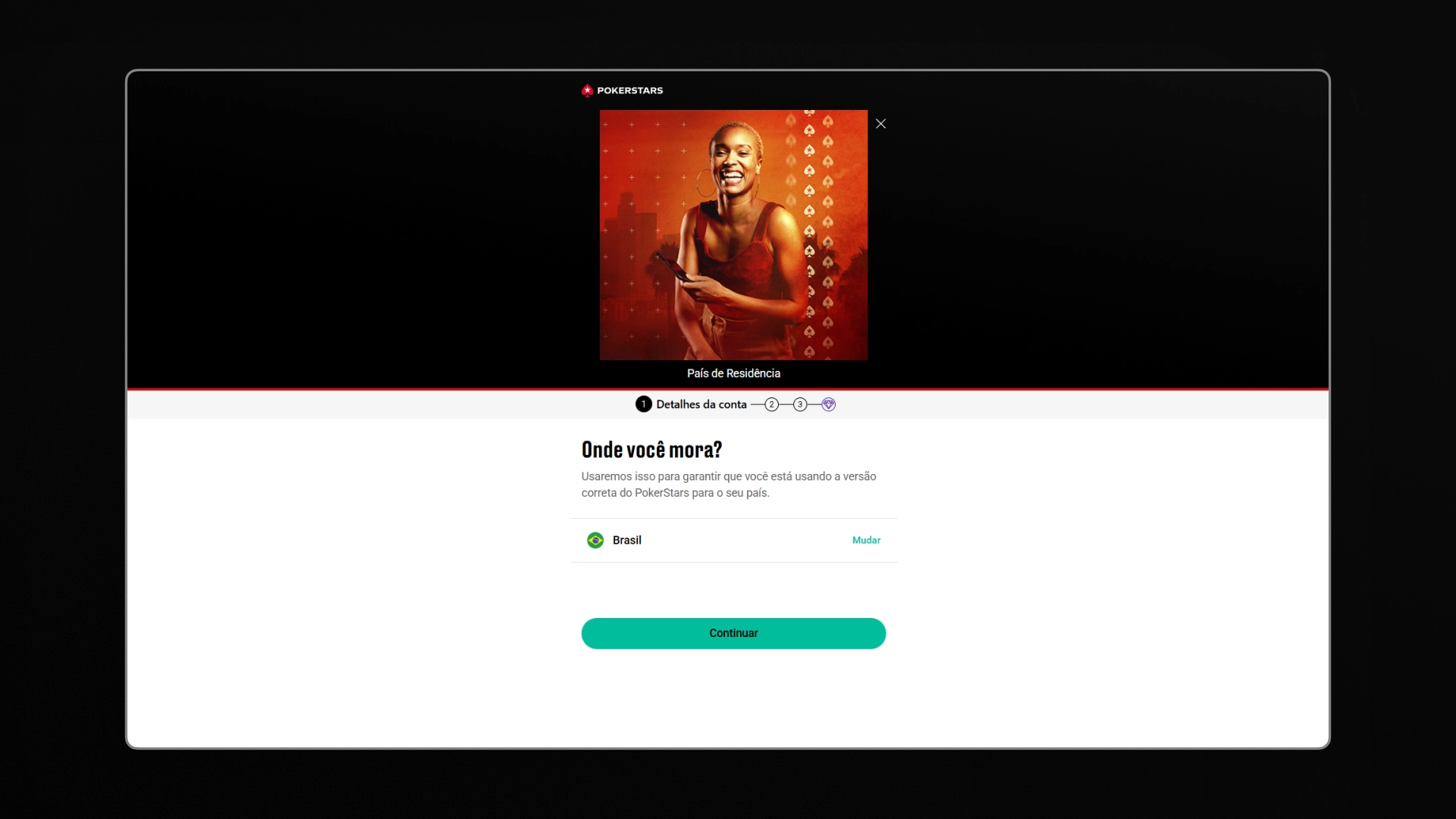 Print mostra página de cadastro da Pokerstars