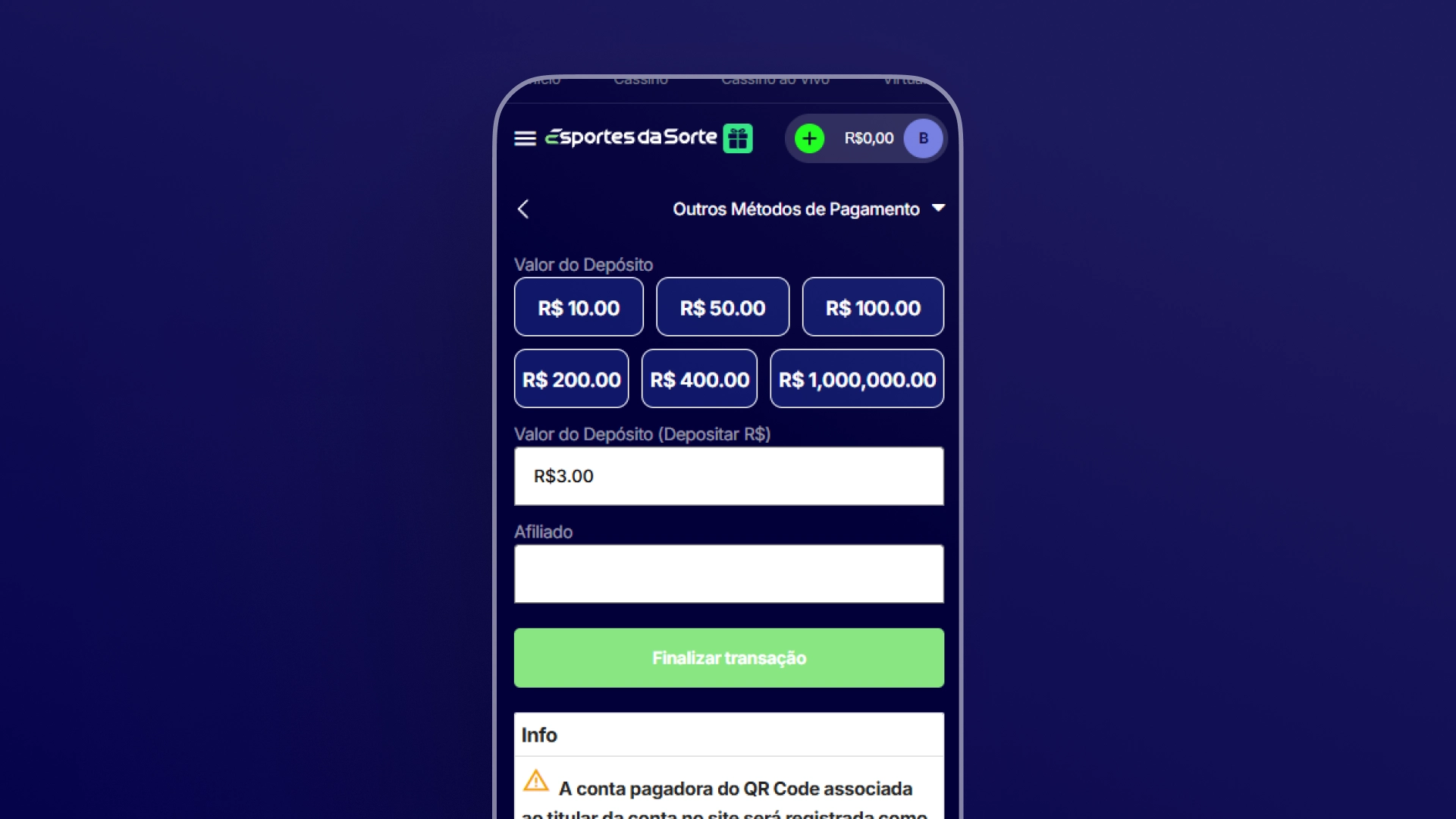 imagem deposito esportes da sorte