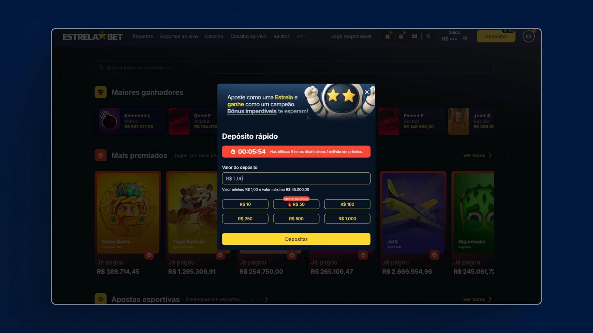 imagem deposito estrela bet