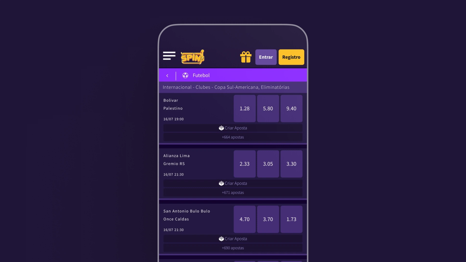 imagem mockup mobile app SpinBet