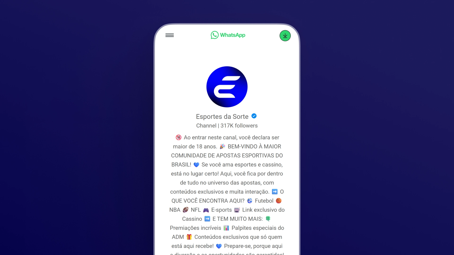 imagem página do grupo Esportes da Sorte