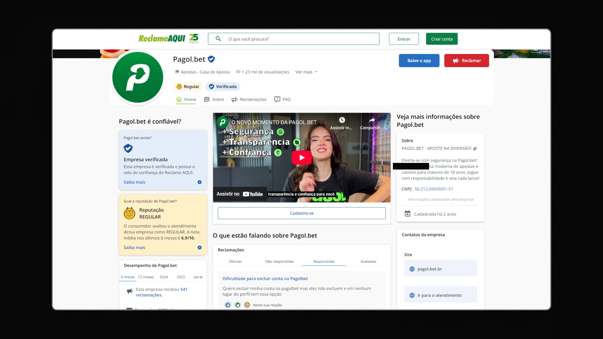 imagem reclame aqui pagol bet