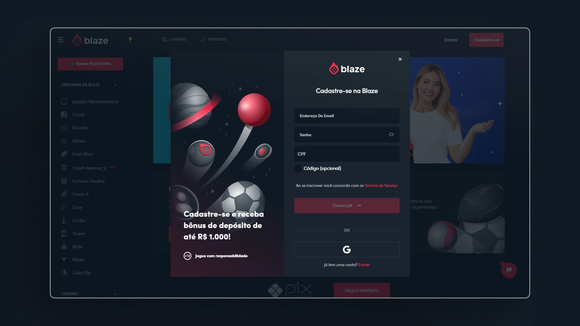 imagem screenshot cadastro Blaze