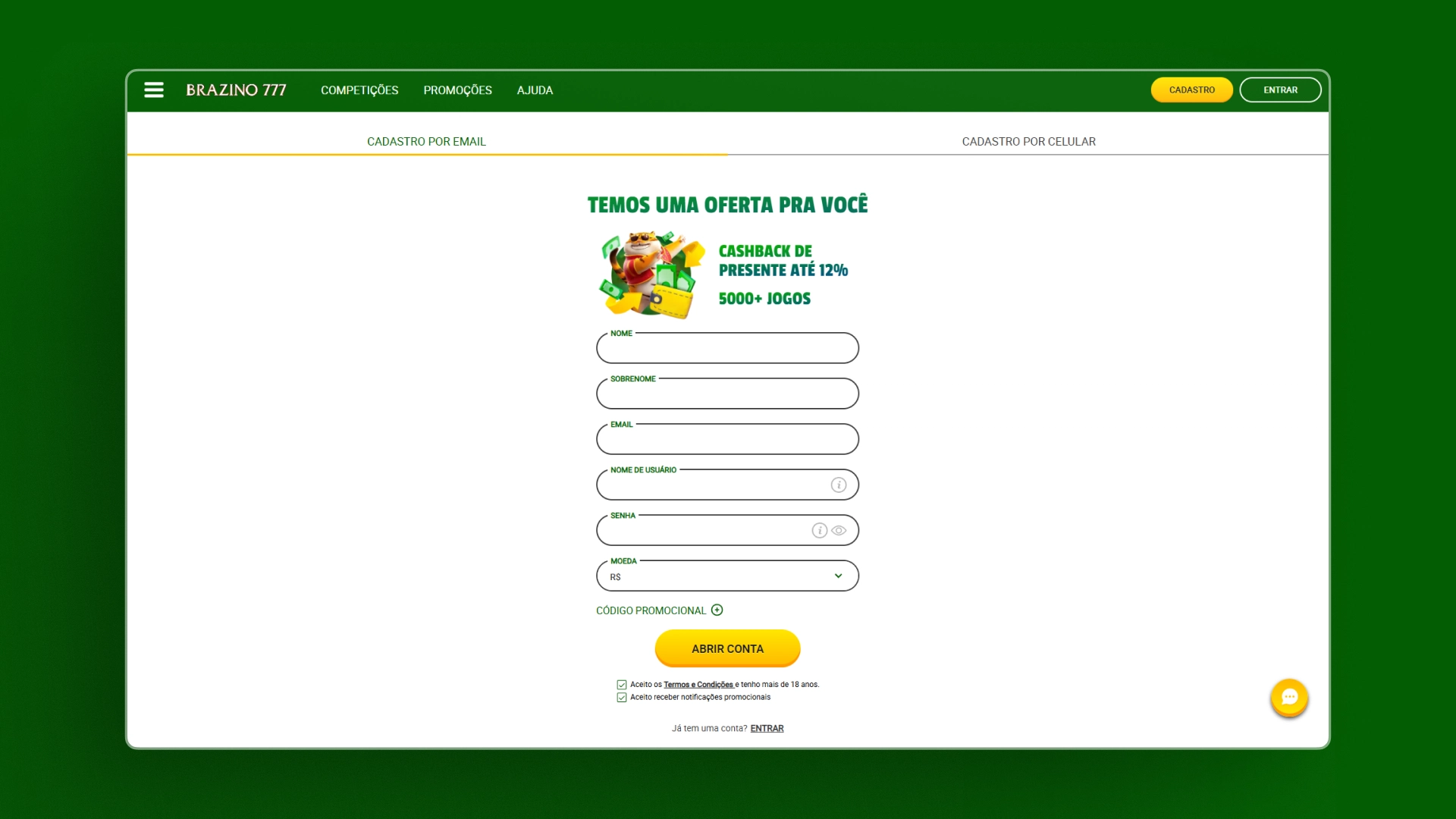 imagem screenshot cadastro brazino