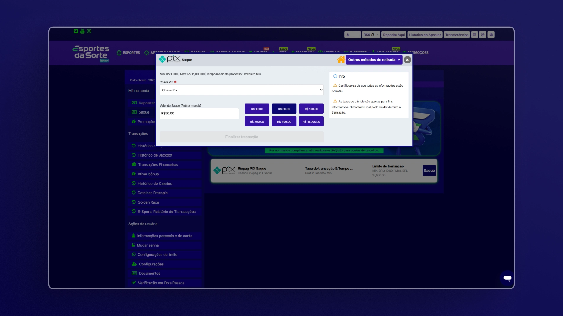 imagem screenshot saque Esportes da sorte