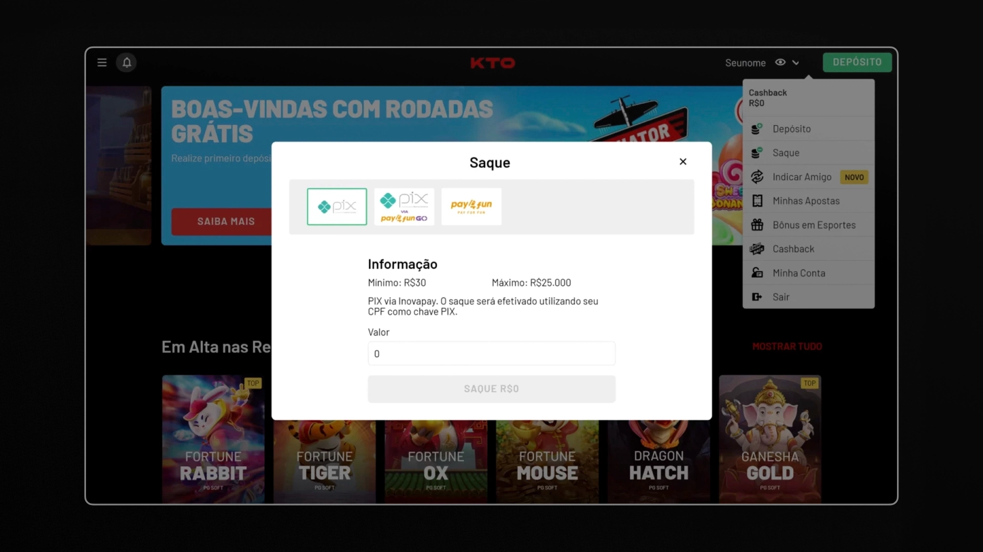 imagem screenshot saque kto