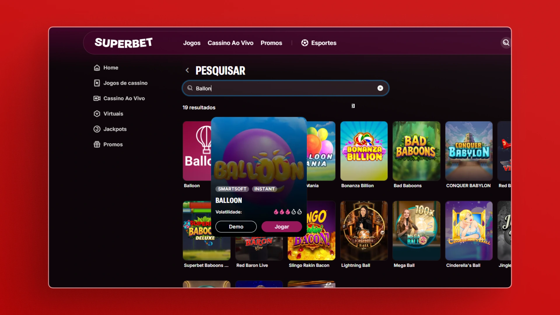 imagem versão demo Balloon superbet
