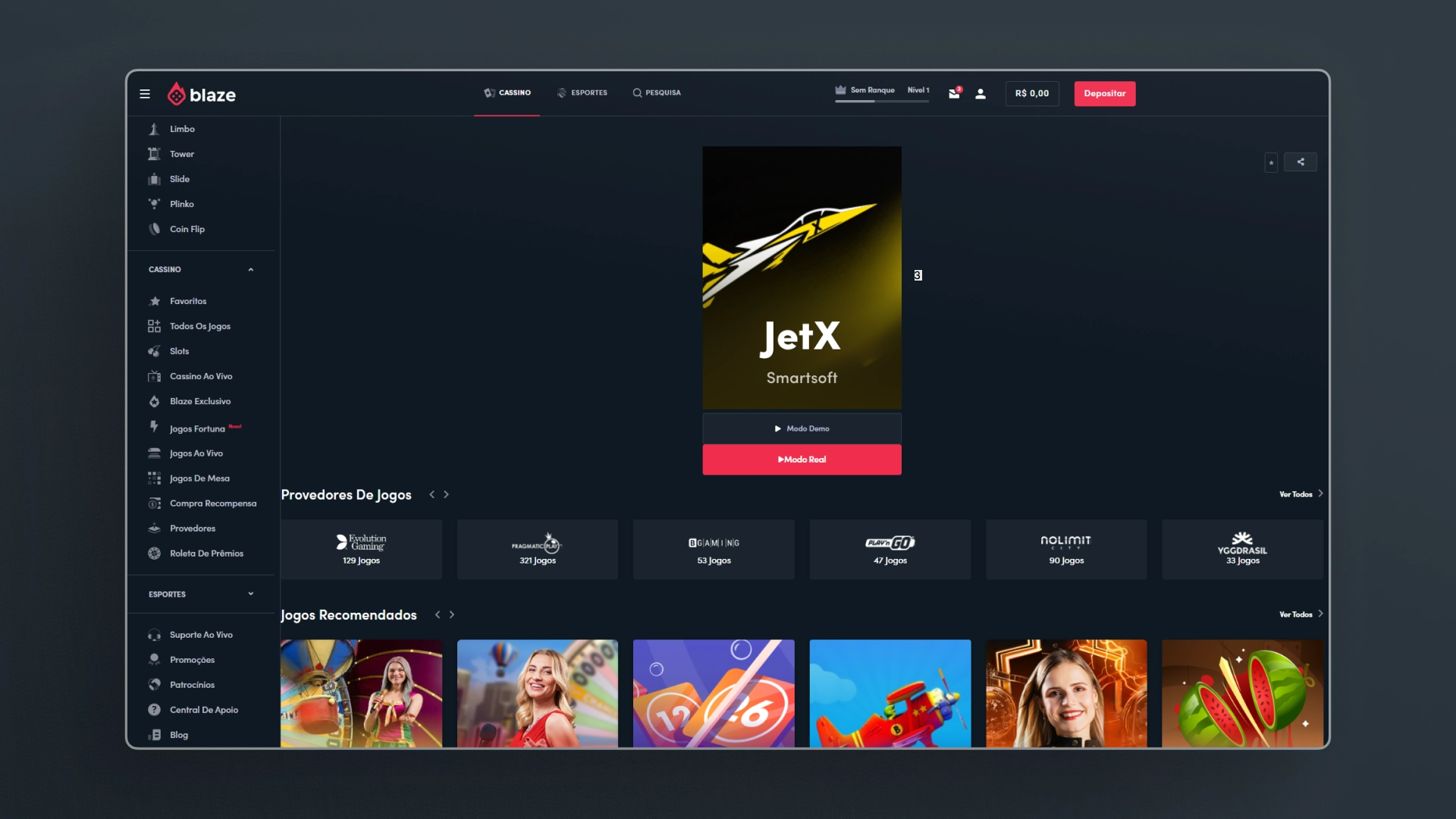 imagem versão demo jetx blaze