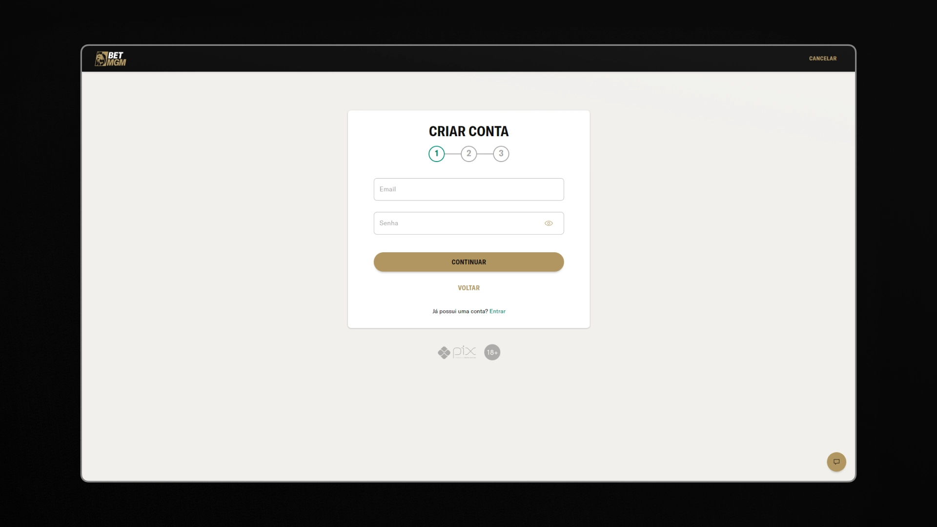 screenshot Como se Cadastrar betMGM