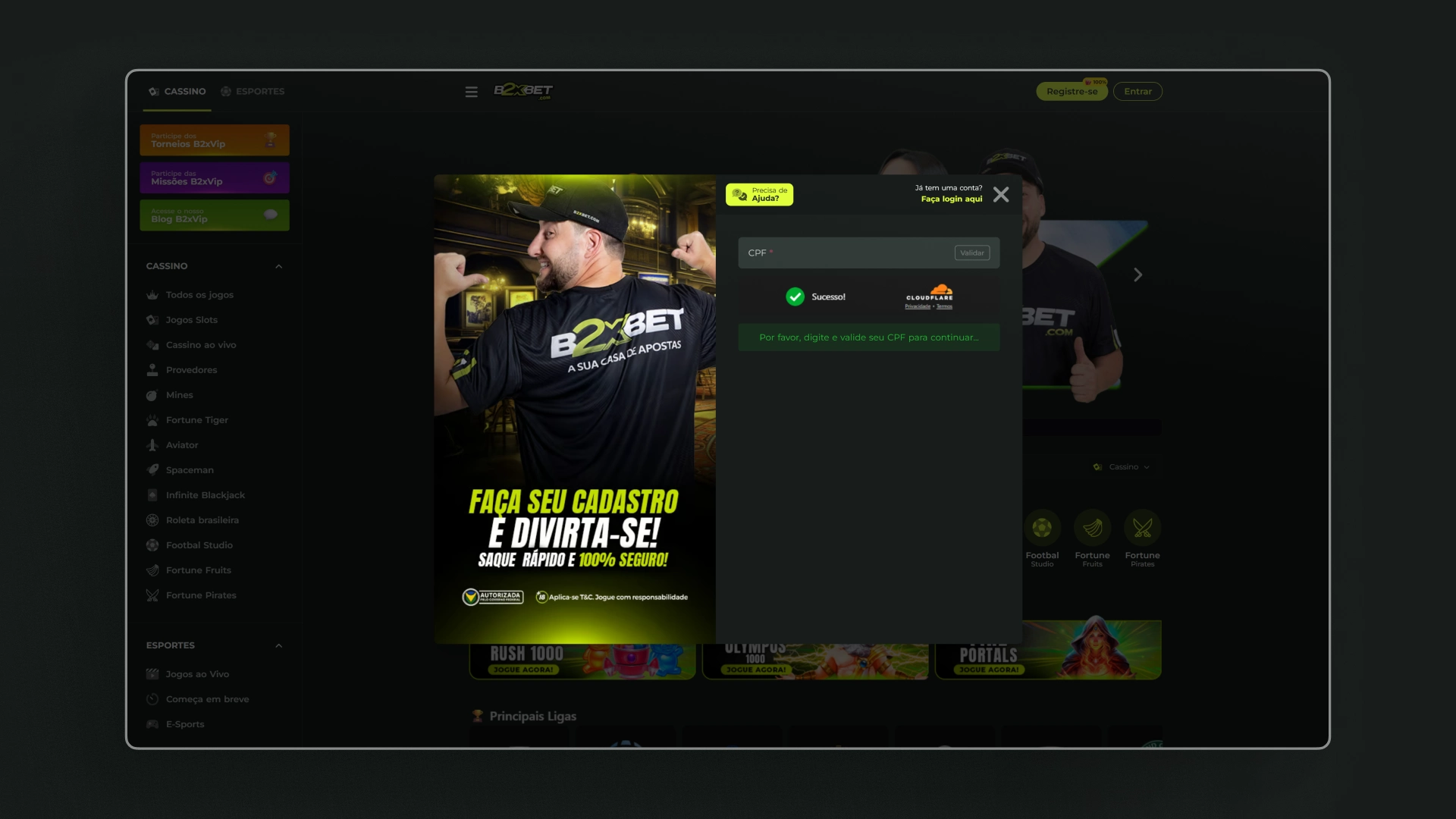 screenshot cadastro B2xBet
