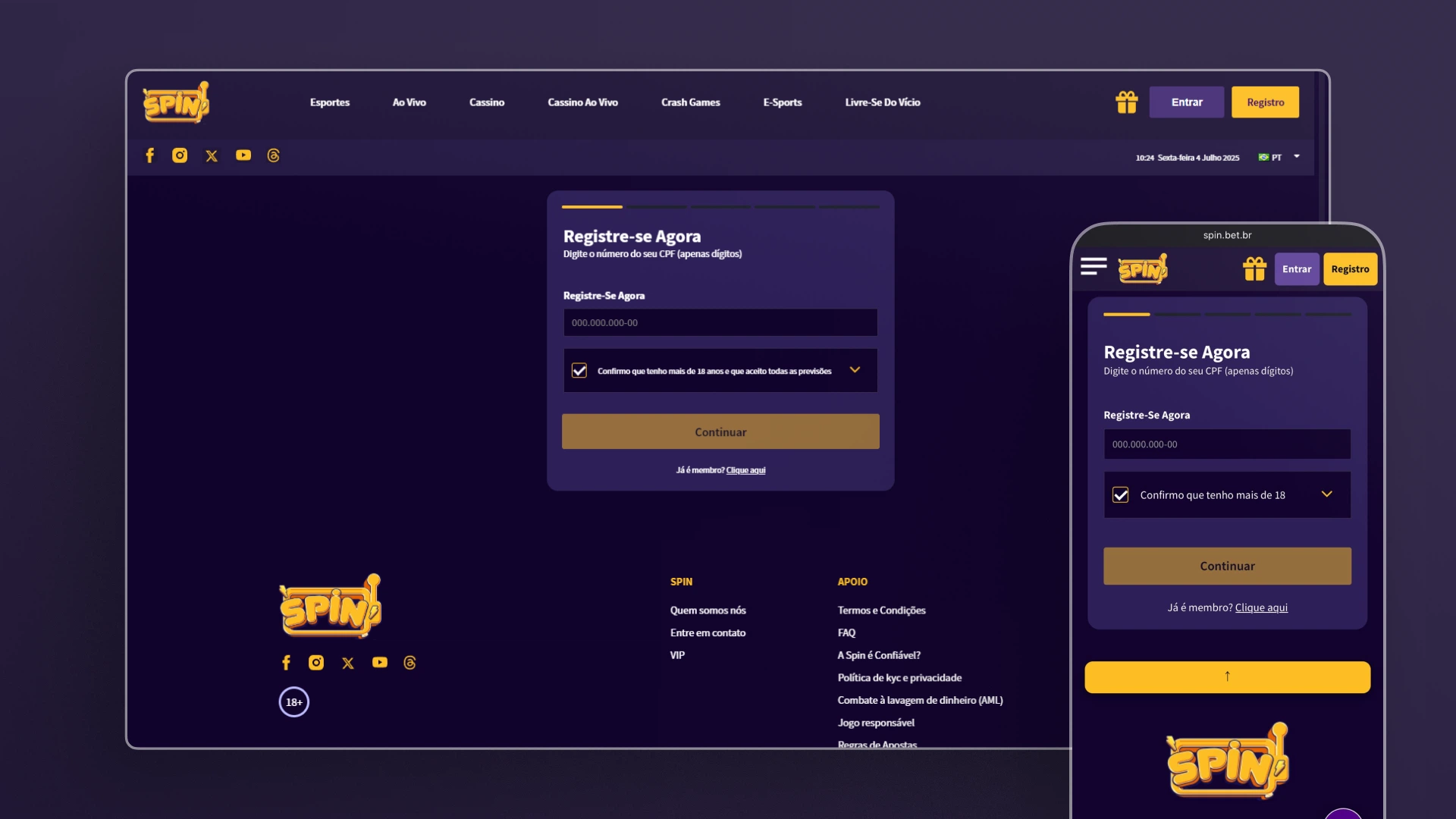 screenshot cadastro Spin Bet