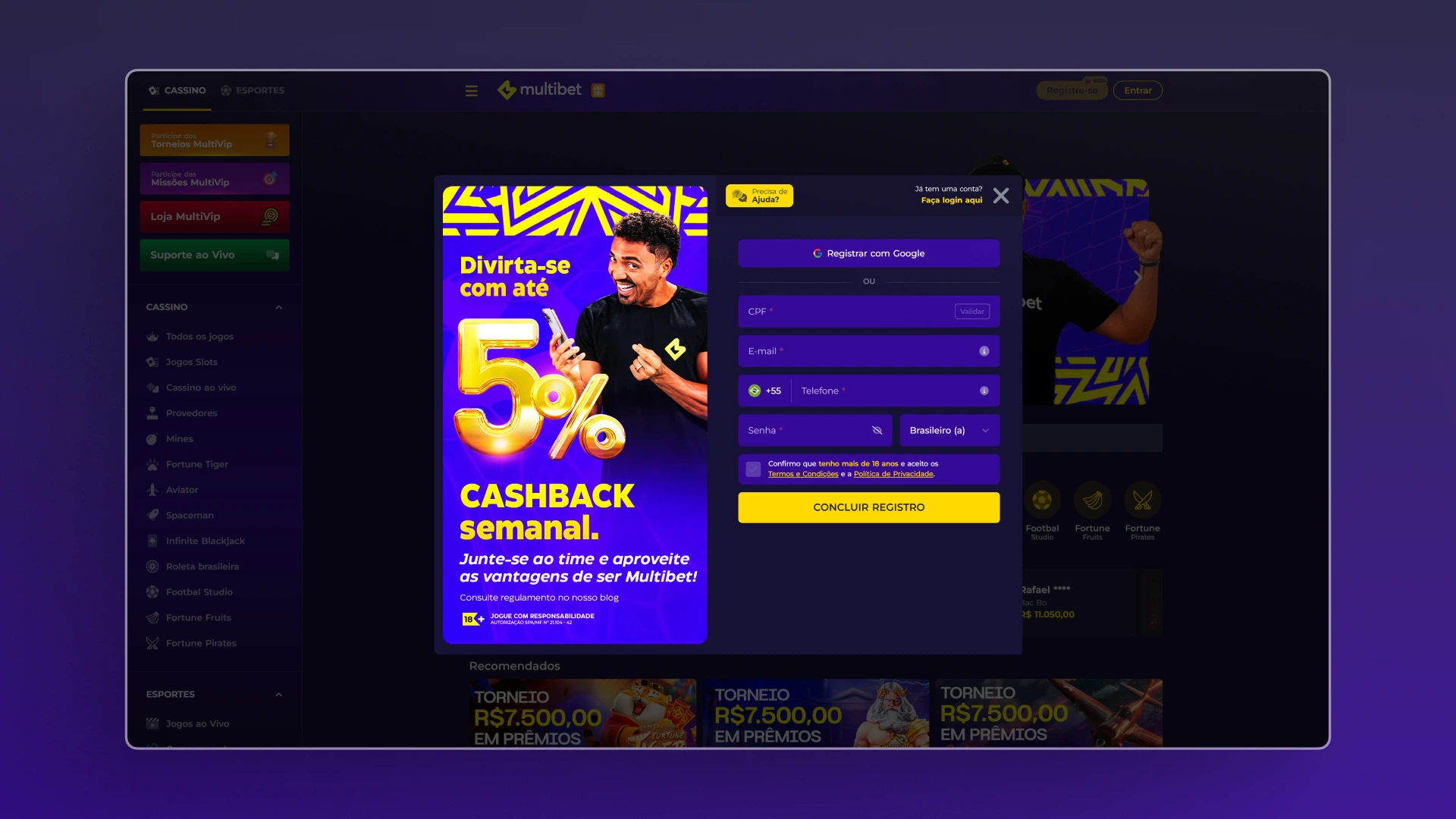screenshot cadastro multibet