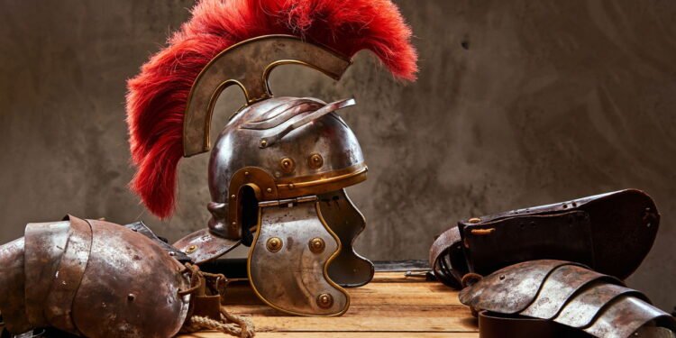 Armaduras gregas: Equipamento de combate completo de um antigo guerreiro grego - depositphotos.com / fxquadro