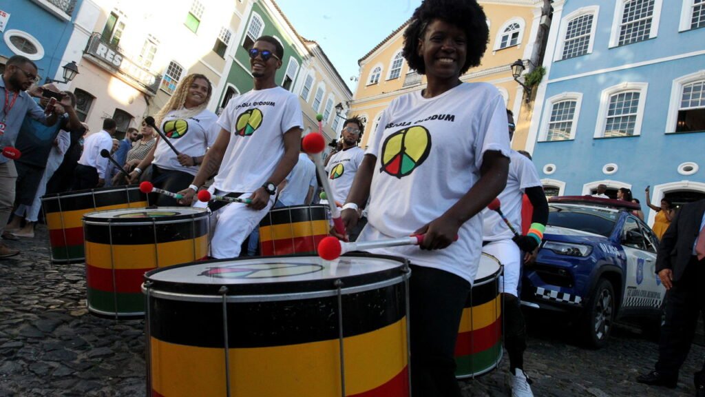 O grupo cultural e bloco Olodum, em Salvador