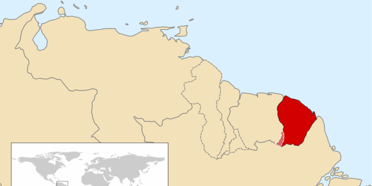 Localização da Guiana Francesa no mapa - Wikimedia Commons/SurinameCentral