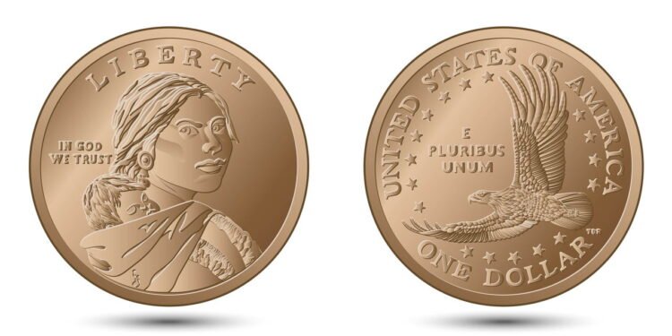 Dólar com estampa da líder indígena Sacagawea