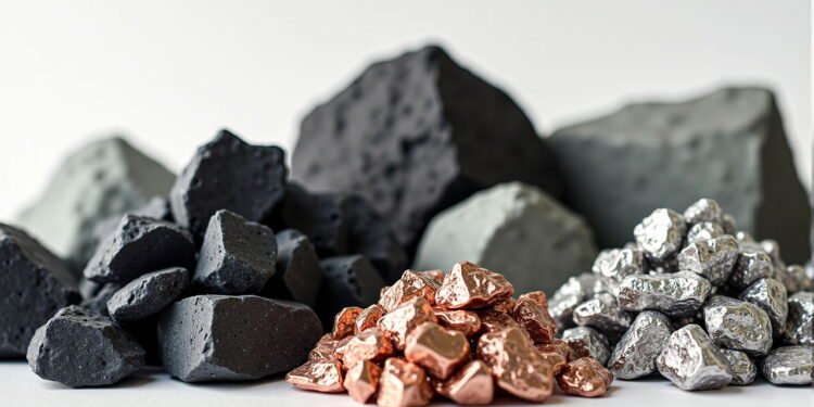 Pequenas pilhas de vários minerais extraídos de uma mina de terras raras, destacando a diversidade e a importância desses recursos na indústria moderna depositphotos.com/tbtb