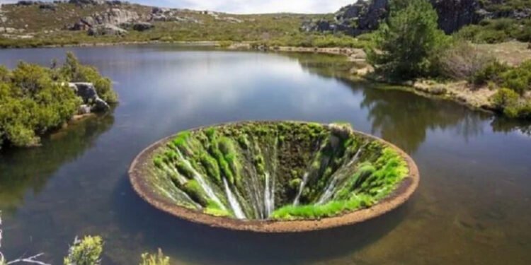 Buraco com cerca de 4,6 metros de diâmetro no meio de um lago em Portugal - JC Ferreira/Wikimedia Commons