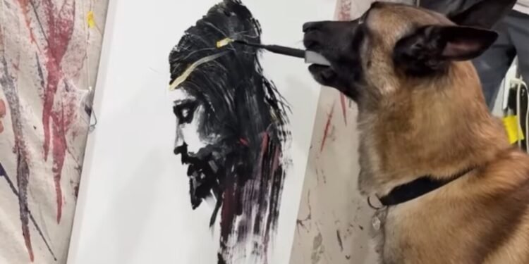 Cachorro pinta rosto Jesus Cristo