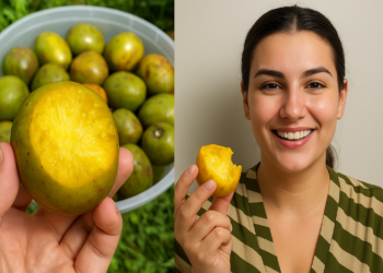 Mão segurando cajá-manga madura