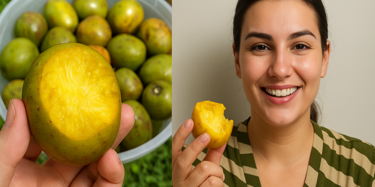 Mão segurando cajá-manga madura
