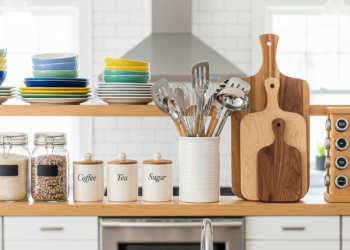 6 itens que devem ser armazenados em uma prateleira para organizar melhor a cozinha