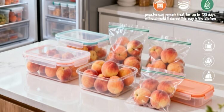 Os pêssegos permanecerão frescos por até 120 dias e sem mofo se você armazená-los dessa maneira na cozinha