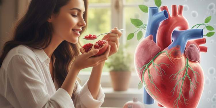 O consumo regular de romã favorece a saúde cardiovascular, principalmente devido ao elevado teor de polifenóis