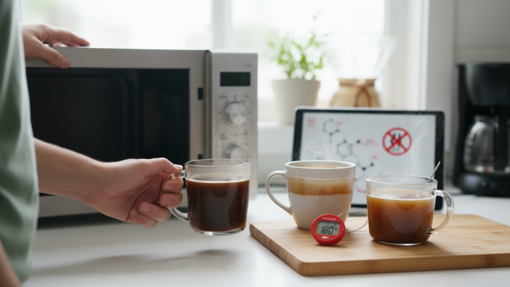 Por que você provavelmente não deve reaquecer seu café no micro-ondas