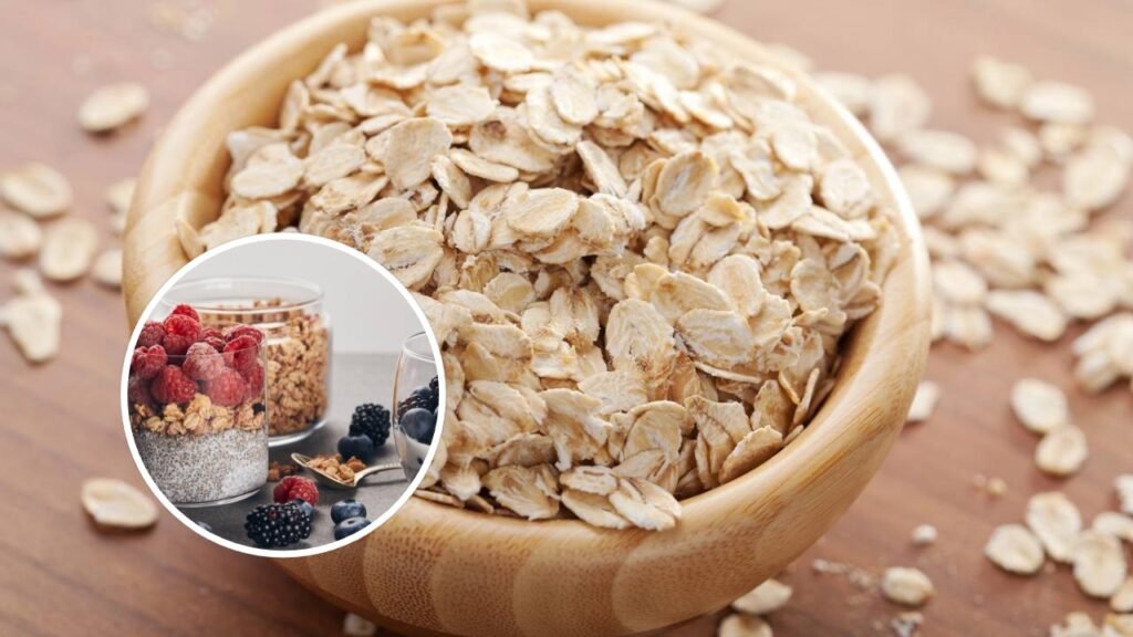 Café da manhã fácil e rico em proteínas que começa com uma tigela de aveia simples