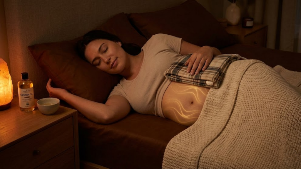 A compressa de Óleo de Rícino no fígado para desinflamar e melhorar o sono
