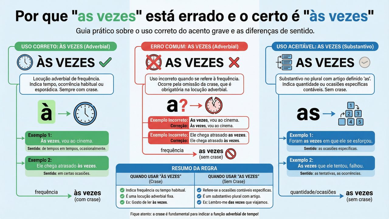Por que “as vezes” está errado e o certo é “às vezes”