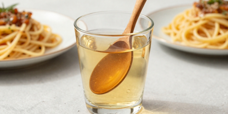 Beber uma colher de vinagre de maçã diluído antes da massa para reduzir o pico de glicose