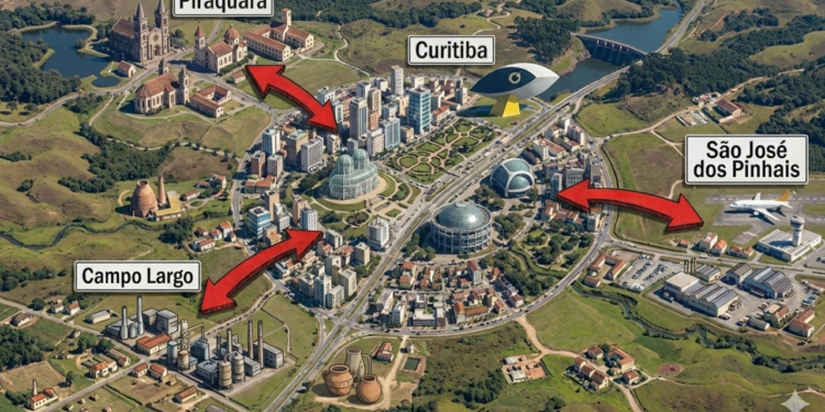ampo Largo, São José dos Pinhais e Piraquara destacam-se como tops para morar perto de Curitiba por qualidade de vida, infraestrutura e acesso rápido à capital metropolitana.