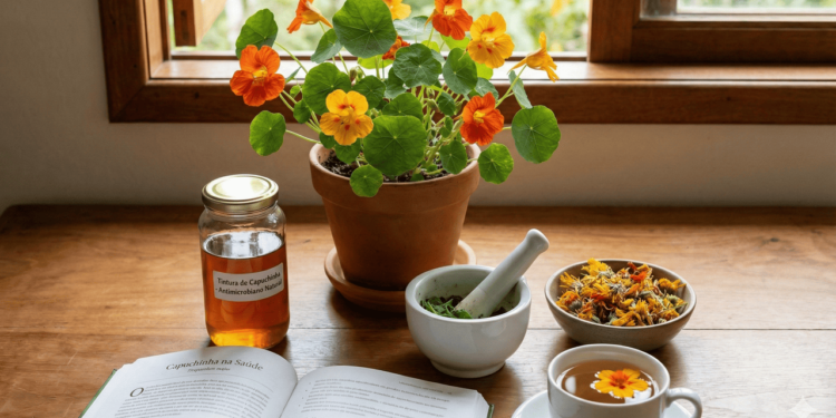 Além da Vitamina C, a capuchinha contém flavonoides e carotenoides, conferindo-lhe uma significativa ação antioxidante