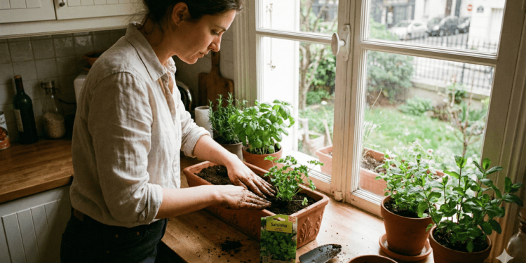Para plantar salsinha em vasos, podem ser usadas sementes ou mudas já formadas, ambas adequadas para ambientes internos bem iluminados