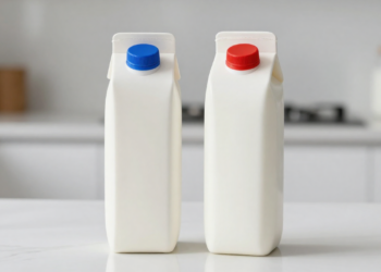 Poucos sabem por que as embalagens de leite têm tampa azul ou vermelha