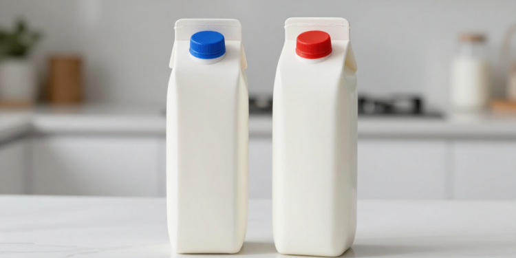 Poucos sabem por que as embalagens de leite têm tampa azul ou vermelha