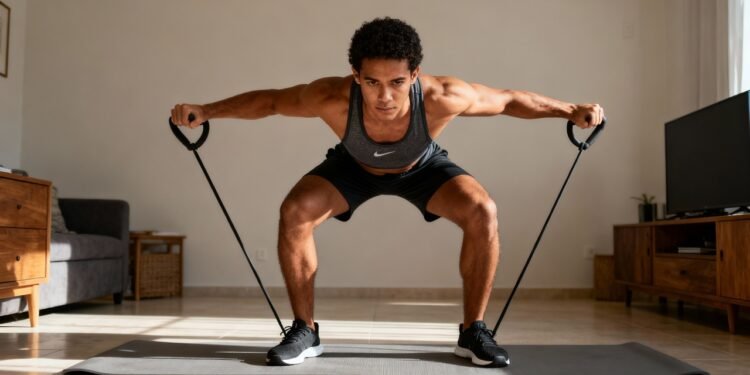 Exercício simples com elástico para fortalecer o bíceps em casa