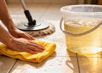 A mistura caseira com pano que elimina riscos do chão e remove manchas