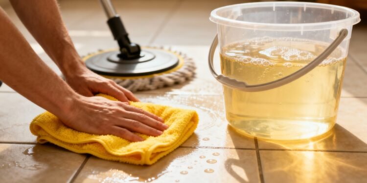 A mistura caseira com pano que elimina riscos do chão e remove manchas