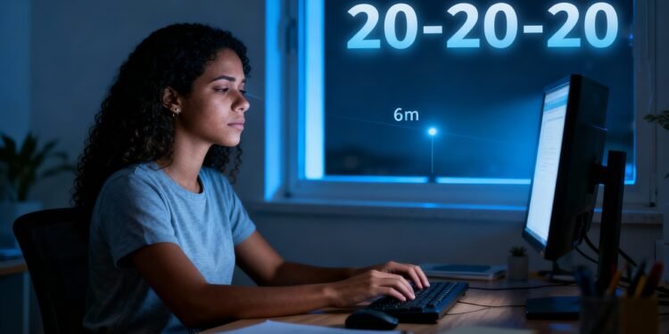 Prática da “regra 20-20-20” para proteger os olhos de quem passa horas em telas