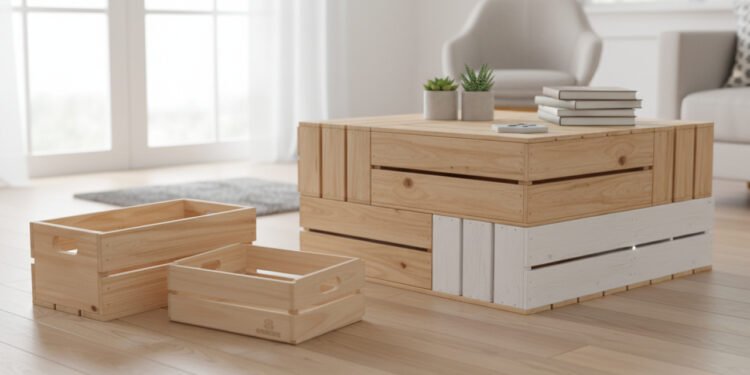 Transforme duas caixas de madeira de feira em uma mesa com a reciclagem