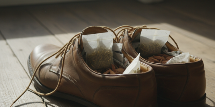 Sachês de chá secos dentro dos sapatos: a alternativa eficiente ao talco